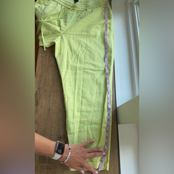 J.CREW  WOMEN’S LINEN-COTTON BLEND DRAWSTRING CAPRI  PANTS YELLOW GREEN SIZE 12 - Picture 4 of 8